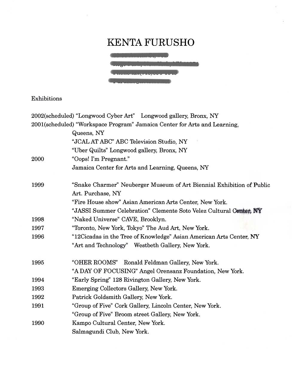 Kenta Furusho's Resume, pg 1